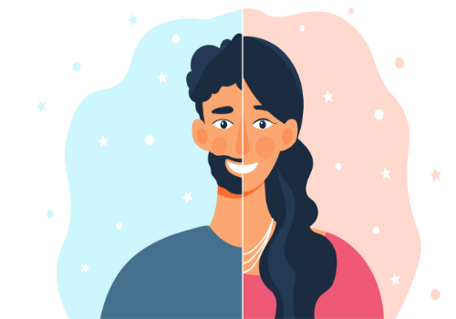 An illustration of a man transitioning to a woman, one of many LGBTQ Concerns in Peoria IL