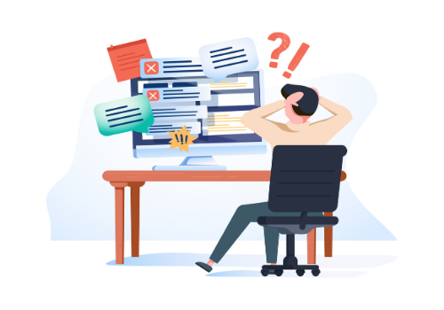 An illustration of a man getting stressed by tasks on a computer, needing help with Anxiety Management in Peoria IL