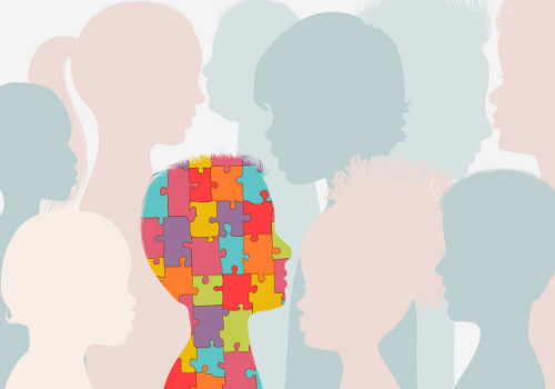 An illustration of a a child in a crowd with Autism Spectrum Disorder in Peoria IL