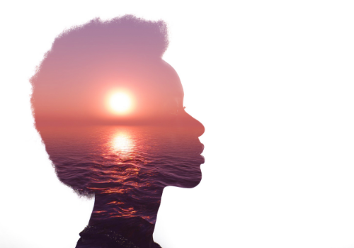 An illustration of a woman thinking about the sun on the water, trying to calm down after a Panic Attack