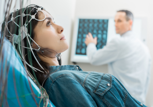 Woman with sensors on her head, receiving Neurofeedback Treatment in Washington IL