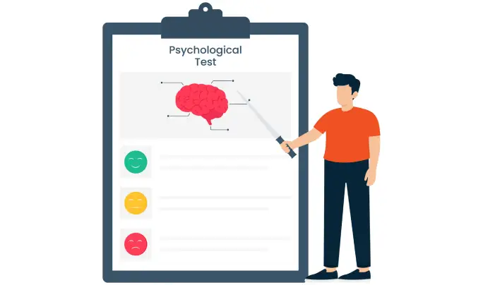 An illustration of a man showing the results of his psychological test